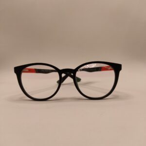 Armação Oval em Acetato Preto com Detalhe Vermelho na Arte