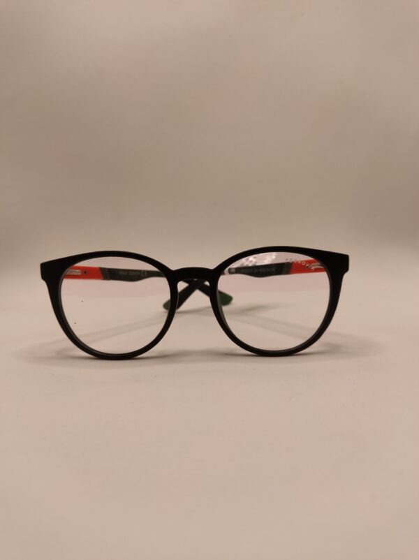 Armação Oval em Acetato Preto com Detalhe Vermelho na Arte