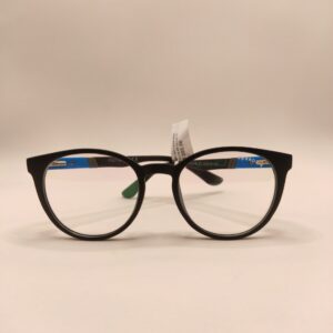 Armação Oval em Acetato Preto com Detalhe Azul na Arte