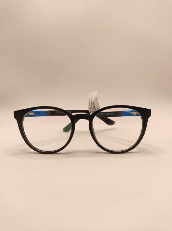 Armação Oval em Acetato Preto com Detalhe Azul na Arte