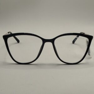 Armação Acetato Oval Grande Preto Liso Gatinho  com Arte Metal Ferrovia Ref.12086424095318140