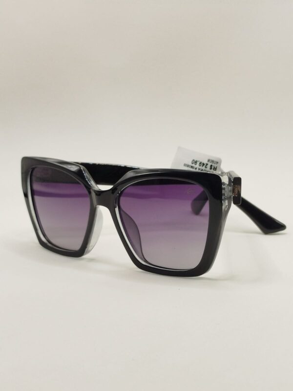 Óculos Solar Quadrado Gatinho Acetato Liso Preto Ferrovia