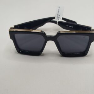 Óculos Solar Quadrado Preto Liso Cromado Arte Larga Ferrovia Grande