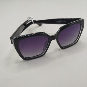 Óculos Solar Total Acetato Quadrado Gatinho Preto Com Detalhe De Brilho na Arte Médio