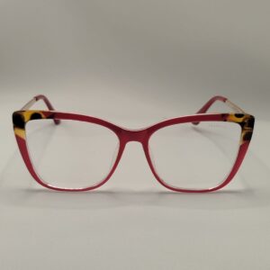 Armação Metal Com Acetato Quadrada Gatinho Vermelho Com Detalhe Rajado Ferrovia