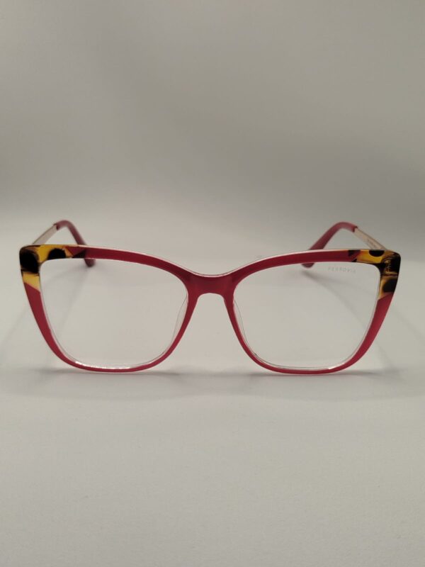 Armação Metal Com Acetato Quadrada Gatinho Vermelho Com Detalhe Rajado Ferrovia