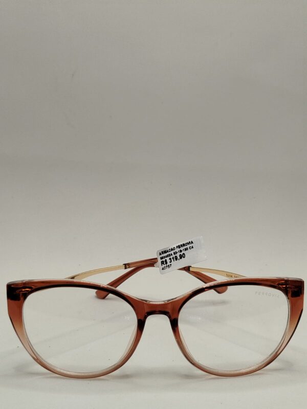Armação Acetato Nude com Marron Gatinho Com a Arte Dourada Metal Ferrovia