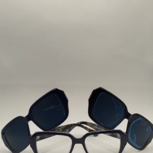 Armação Acetato Clip-on Quadrada Azul Com Arte Grossa com Dois Clip-ons P 50 Polarized Ferrovia