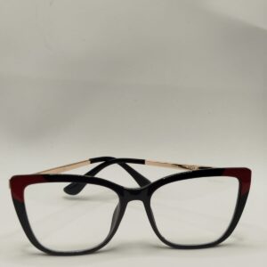 Armação Acetato Gatinho Quadrada com Arte Prata e Detalhe Vermelho na Frente Grande – Ferrovia