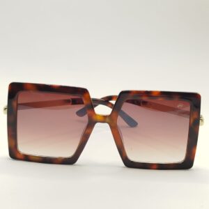Óculos Solar Requadrado Liso Rajado Arte Metal Fina com Lentes Marrom Claro Feminino-Ferrovia Ref.2203443009