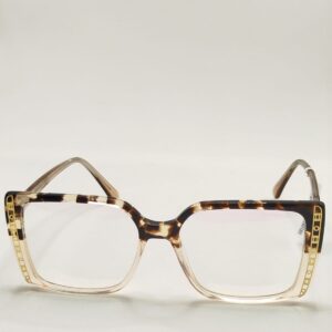 Armação Acetato Quadrado Liso Nude, Marrom com Rajado Preto Detalhe Ouro na Lateral Ref.22076425585418145