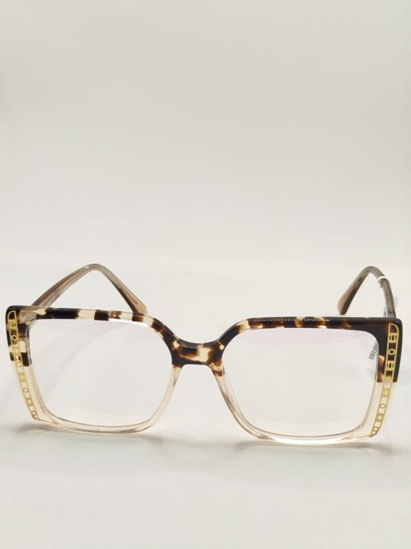 Armação Acetato Quadrado Liso Nude, Marrom com Rajado Preto Detalhe Ouro na Lateral Ref.22076425585418145