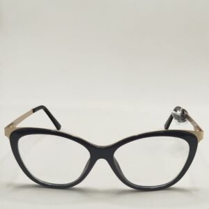 Armação Acetato Preto Liso Com Metal Prata Gatinho Ref.12118500095415135