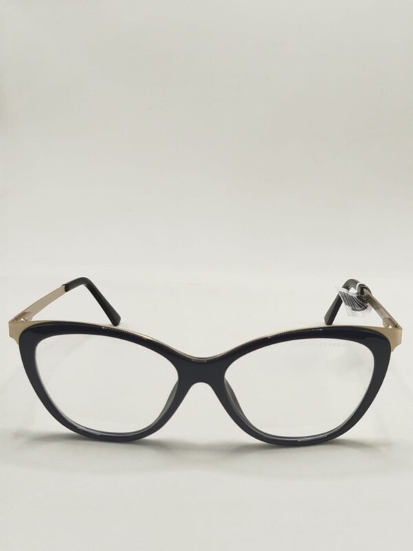 Armação Acetato Preto Liso Com Metal Prata Gatinho Ref.12118500095415135