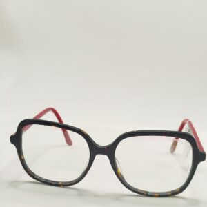 Armação Acetato Rajada Quadrado Com Roxo E Marron Com Arte Vermelho Médio