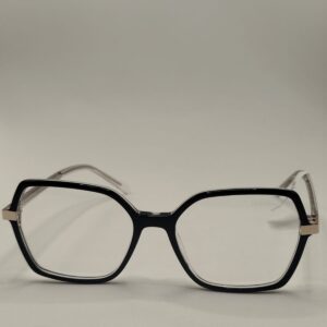 Armação Acetato Quadrado Preto Com Arte Cinza Transparente Brilho